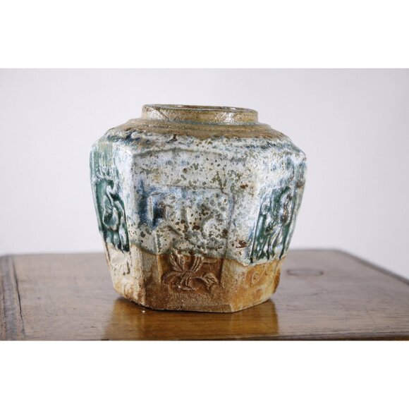 Antique Chinese hexagonal green ginger jar 3.5", Victorian small size ginger - Picture 2 of 10